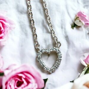 Crystallized Silver Tone Heart Shape Necklace